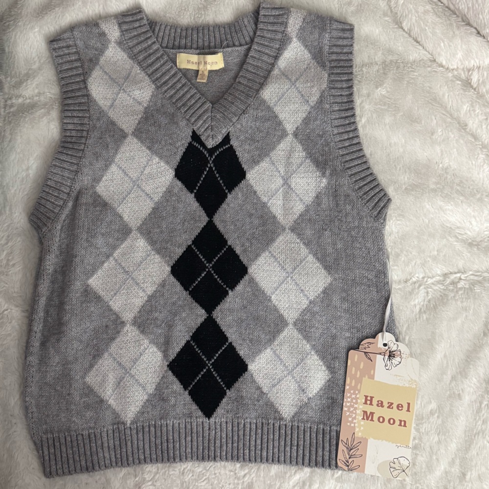 Hazel Moon Women's V-Neck Argyle Sweater Vest - Gray